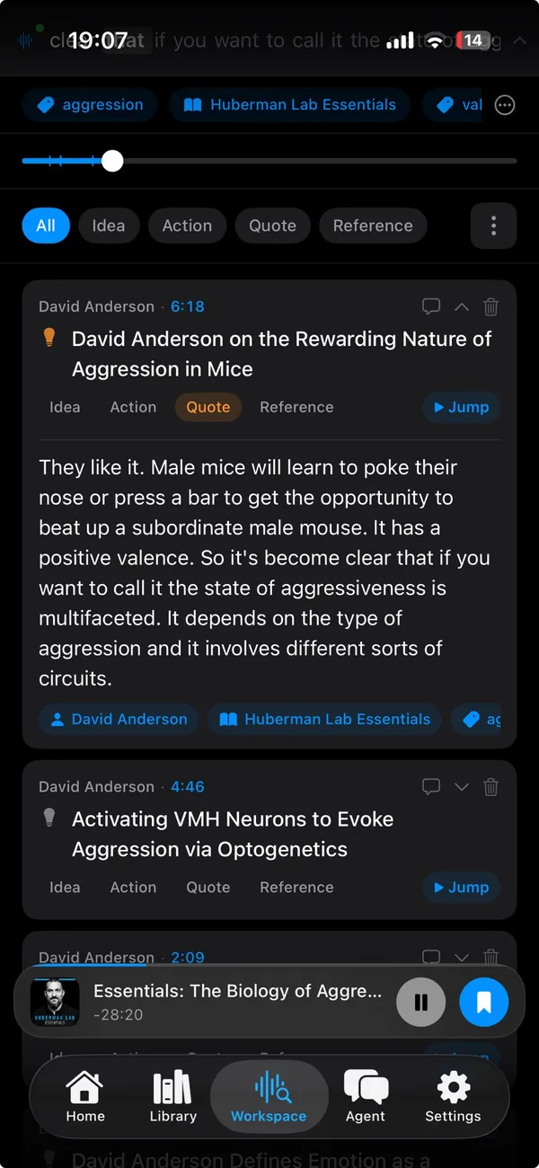 Creating a highlight on iPhone while listening
