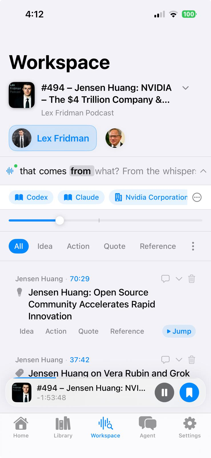 Workspace — Transcript & Highlights